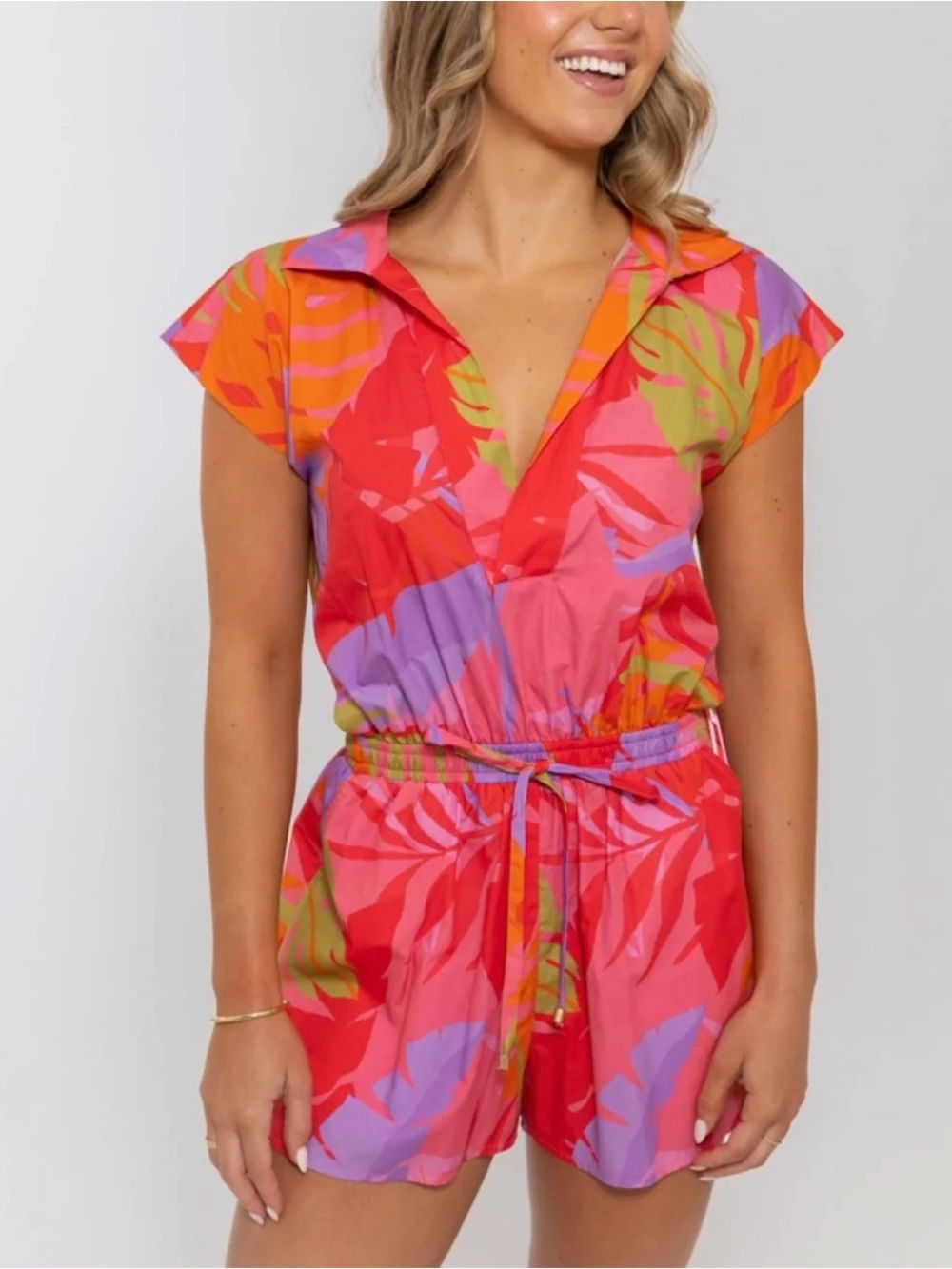 NWT Karlie Tropical Palm V-Neck Romper
